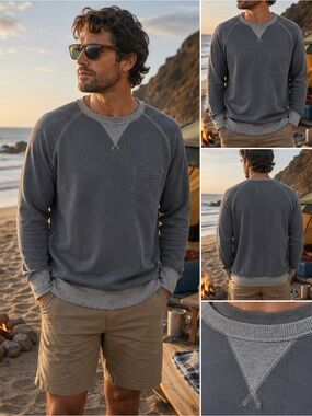 Island Joe 100% Cotton Crewneck Sweatshirt Gray Chest Pocket Size Large